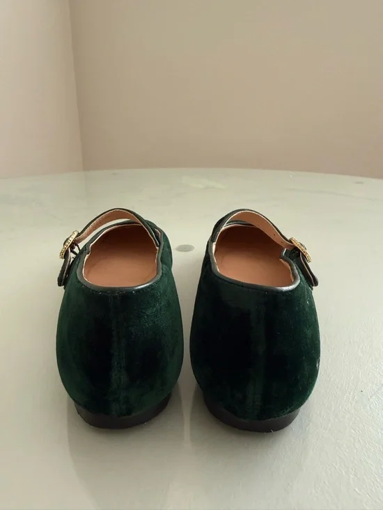 J.Crew Green Velvet Mary Jane Flats Square Toe Size 7 - Picture 3 of 7